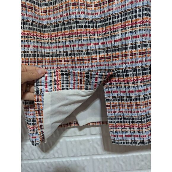 Talbots Women's Red & Blue Metallic Silver Thread Fully Lined Straight Skirt Siz - Picture 3 of 7